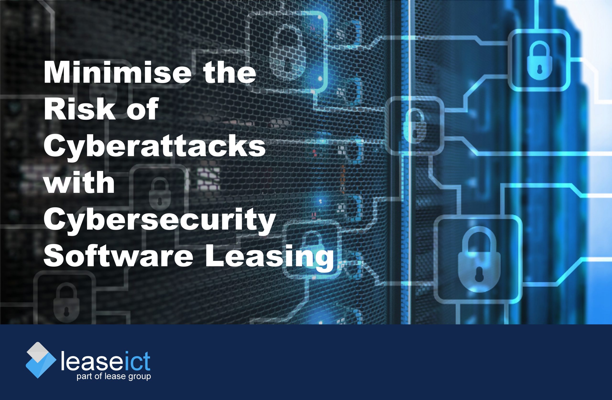 Cover image of digital padlocks over a server to illustrate the benefits of cybersecurity software leasing
