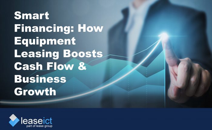Cover image showing a man in suit in background with a business trajectory chart to illustrate how equipment leasing boosts cash flow and business growth