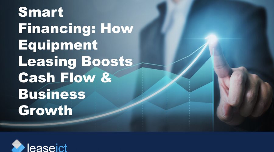 Cover image showing a man in suit in background with a business trajectory chart to illustrate how equipment leasing boosts cash flow and business growth