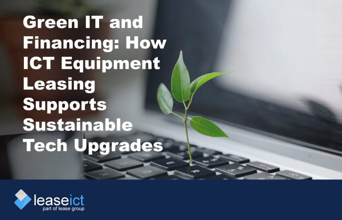 image of a computer keyboard with a small sprouted leaf coming out of it to illustrate the benefits of ICT equipment leasing for green it practices