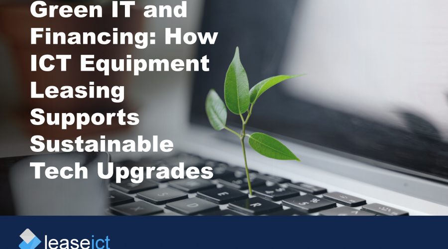 image of a computer keyboard with a small sprouted leaf coming out of it to illustrate the benefits of ICT equipment leasing for green it practices