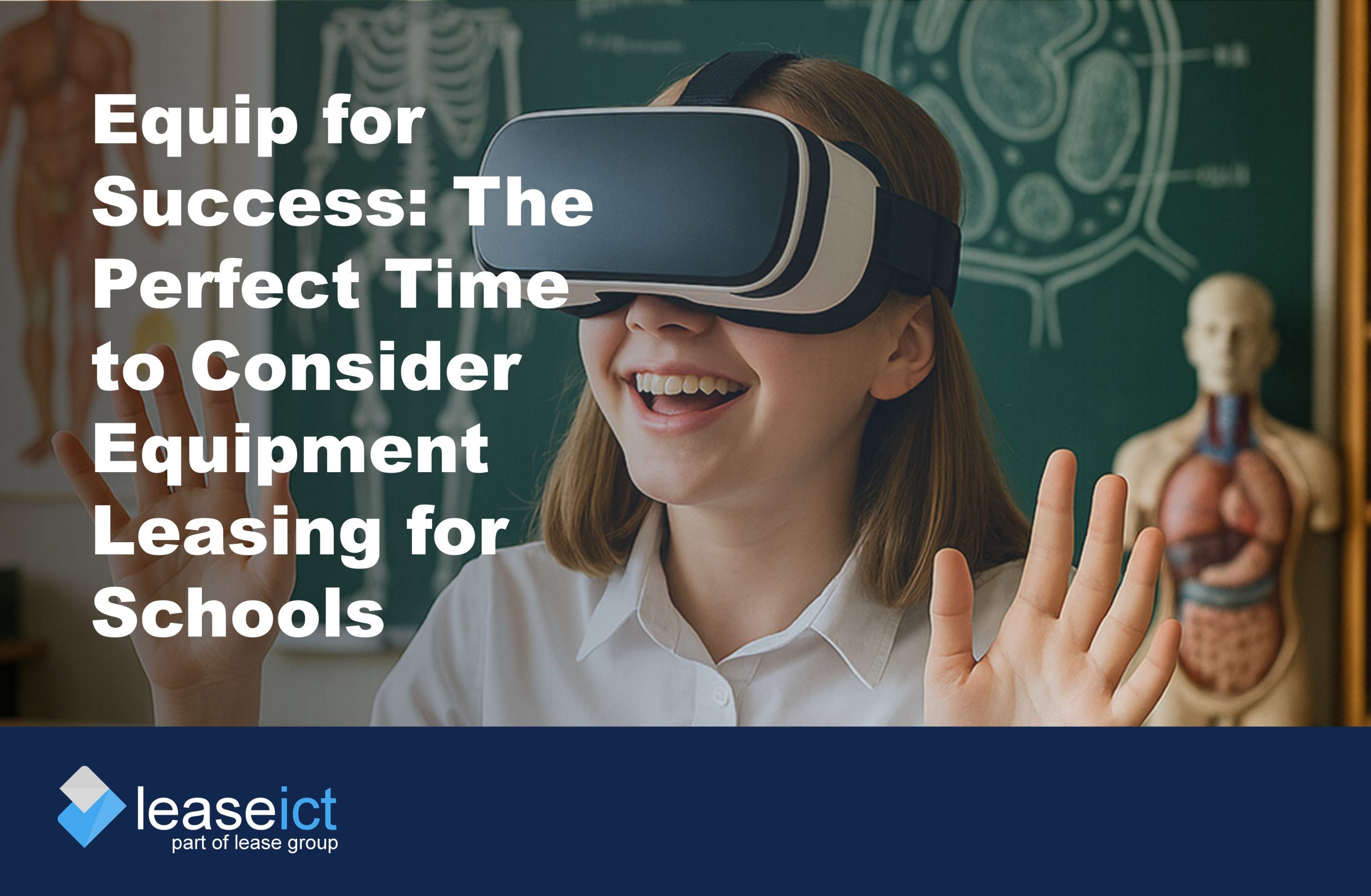 a student with VR headset on to illustrate the benefits of equipment leasing for schools
