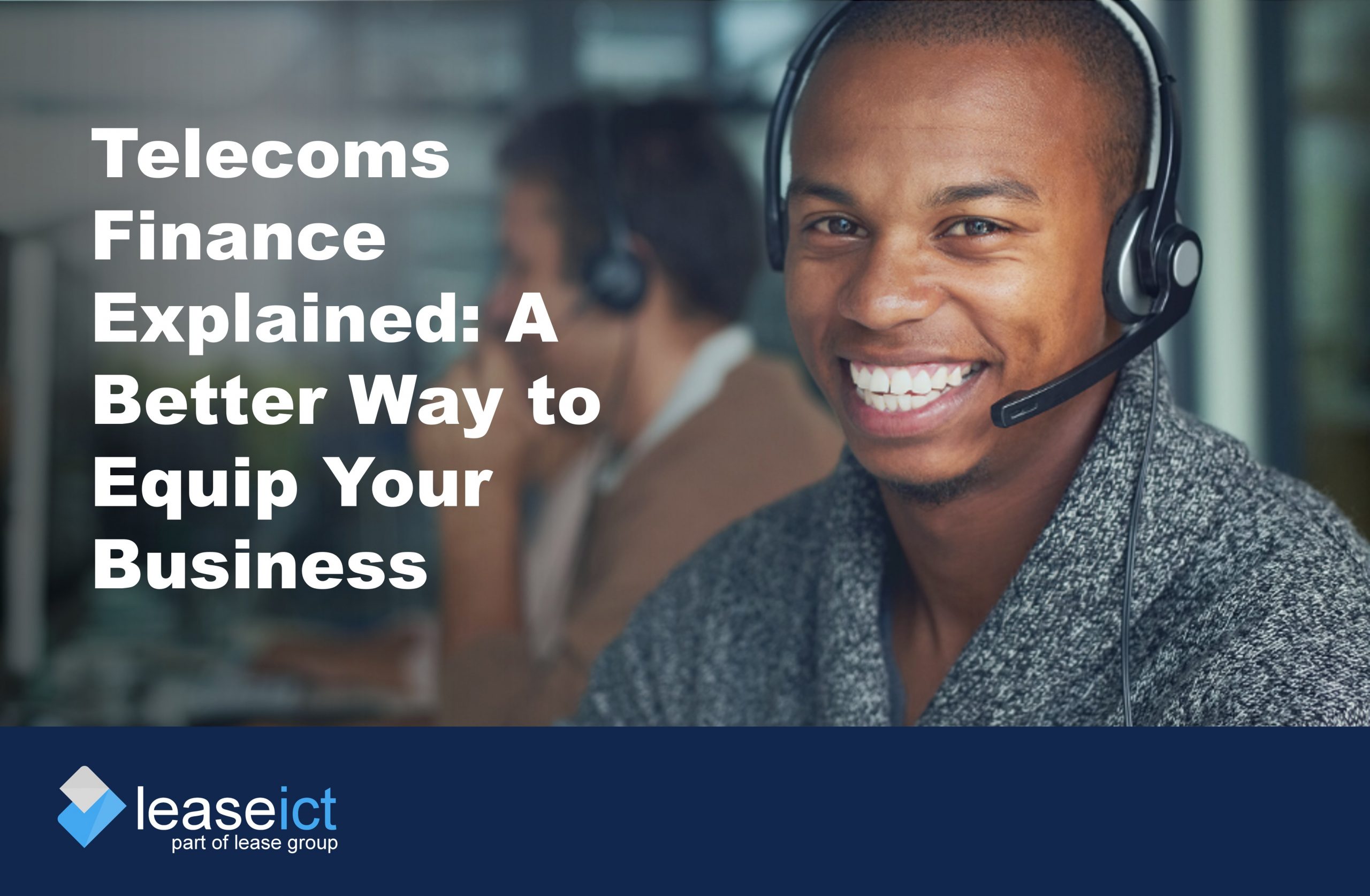 image of person smiling wearing a headset to illustrate the benefits of telecoms finance