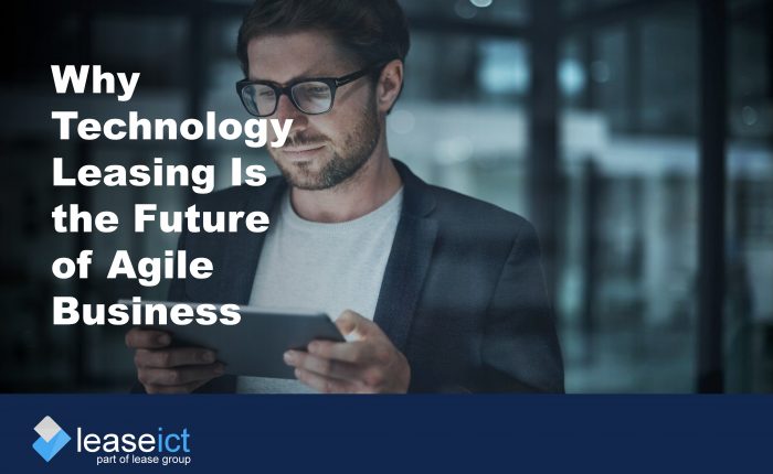 Title image of a man holding a tablet device to illustrate the benefit of technology leasing