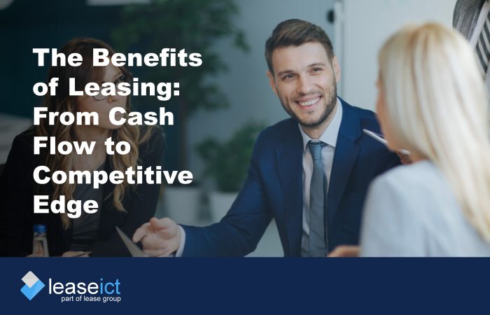 three people talking to illustrate discussing the benefits of leasing
