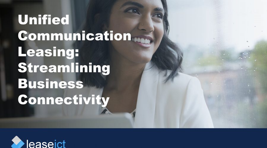 image of smiling woman using work tablet to illustrate the benefits of unified communication leasing